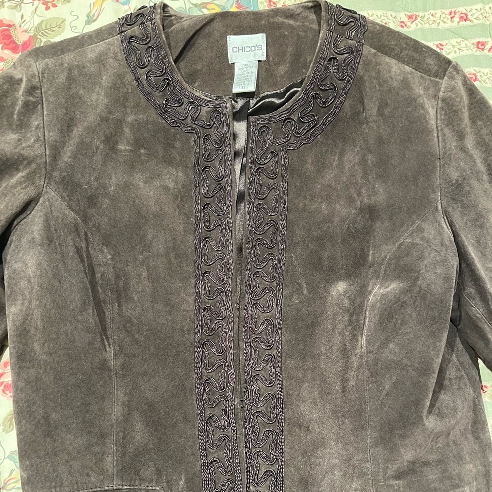Chicos brown suede leather jacket size 2